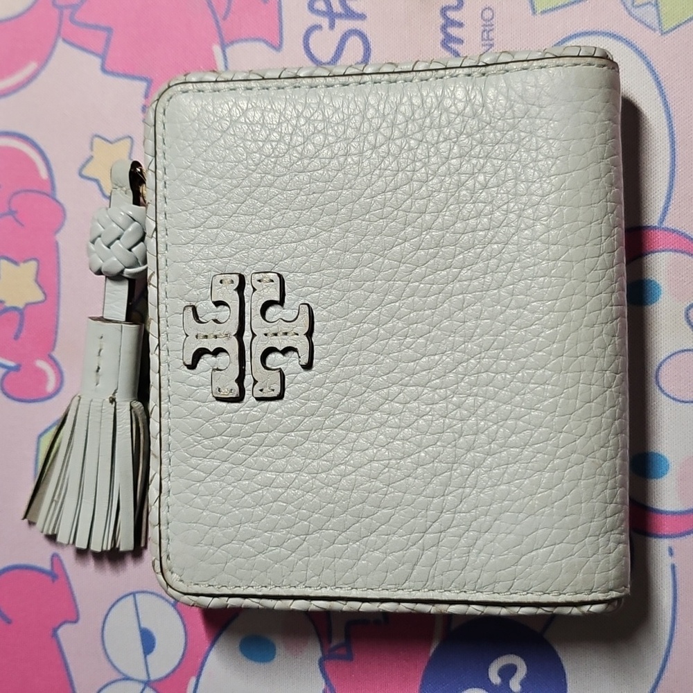 Tory Burch Cream Blue Leather Wallet with Tassel